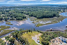 Drone aerial of Kingfish Bay marsh and creek, Calabash lot photography