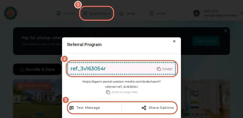 Where to find your referral code in the Weston Media client portal