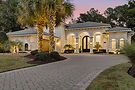 Twilight exterior of Mediterranean estate, real estate twilight photography