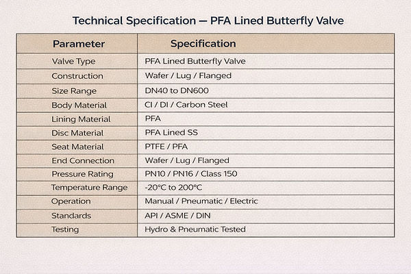 PFA LINED butterfly VALVE
