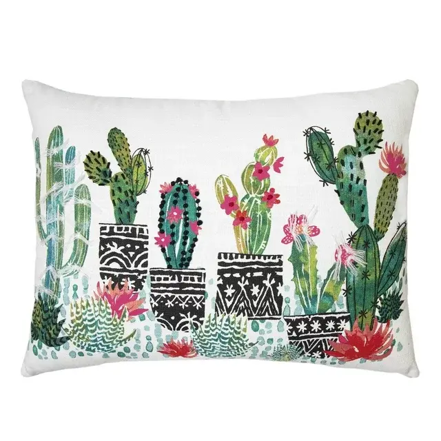 Thumbnail: Ivory Cactus Splash Beaded Decorative Pillow 14 inches by 20 inches