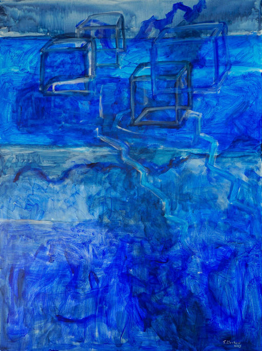 acrylic painting, blue, sea