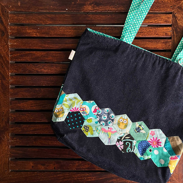 Applique tote jhola denim pure cotton bag