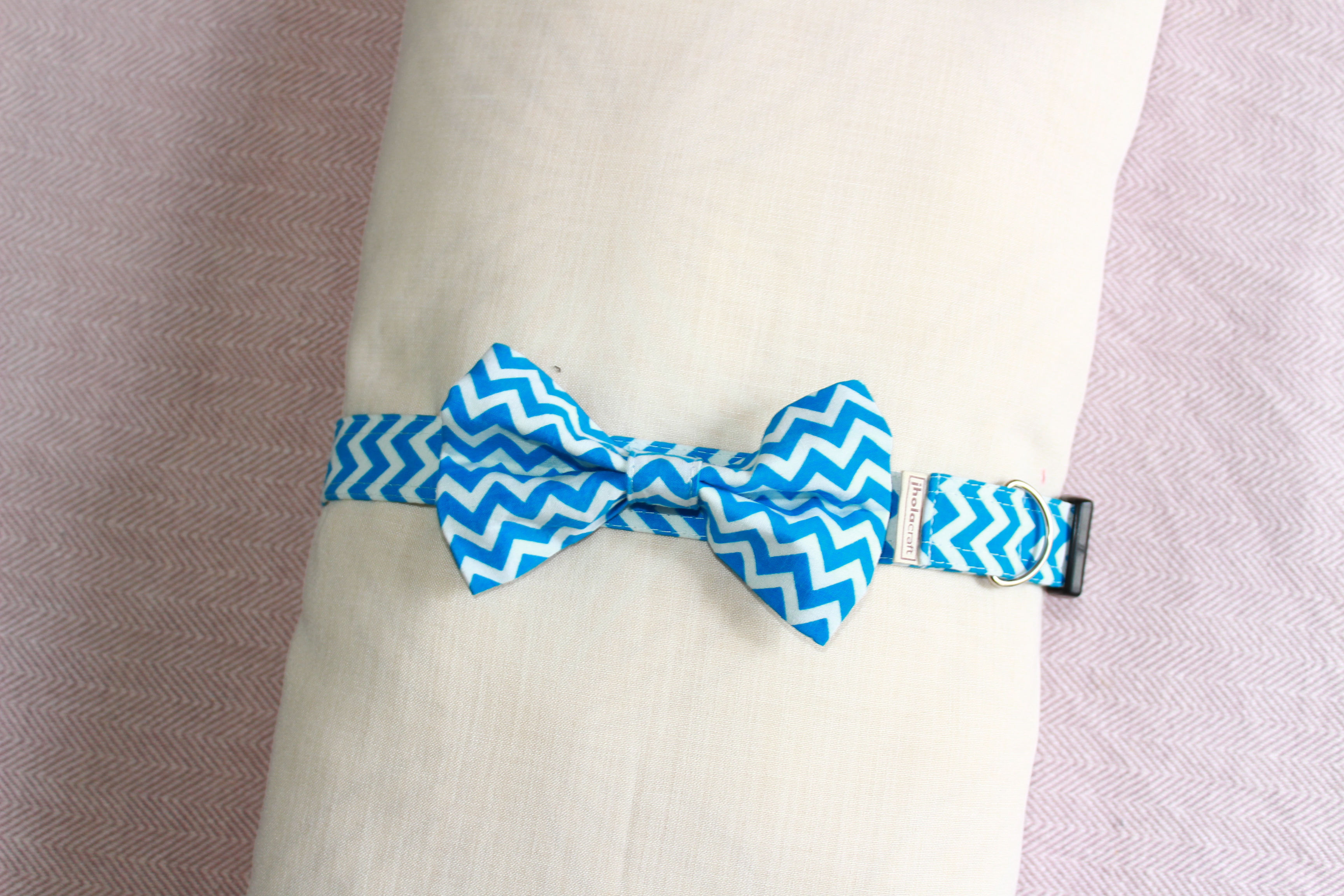Baby Blue Chevron Dog Bowtie