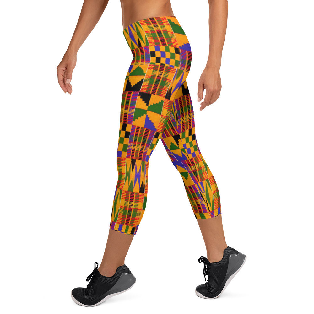 African Kente Cloth Print Capri Leggings