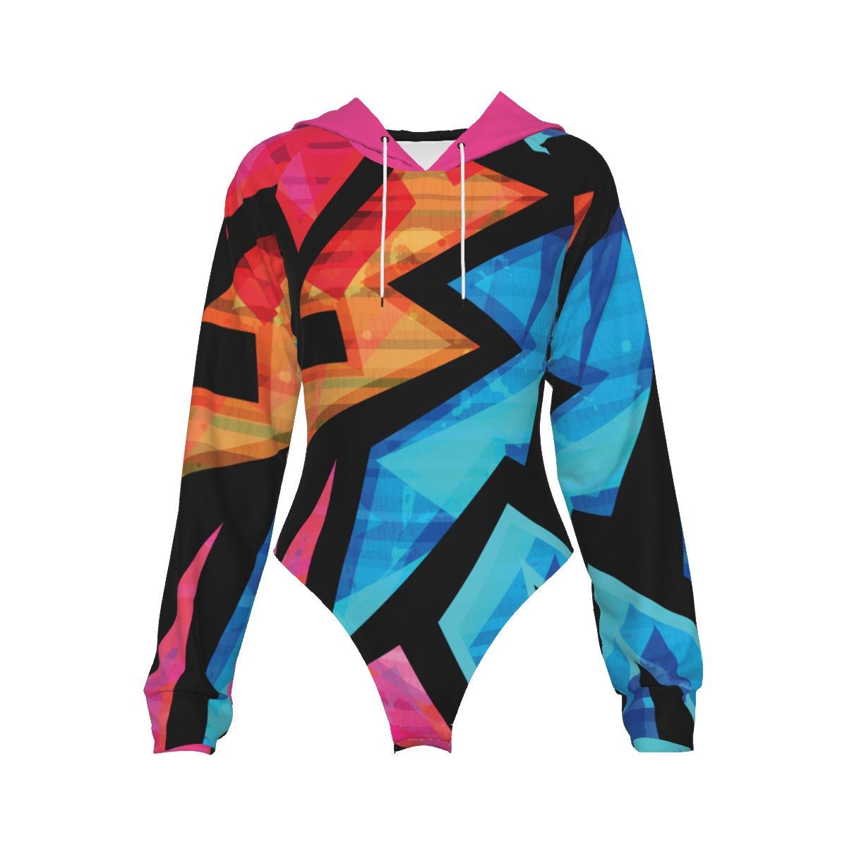 Funky Modern Art Graffiti Women's Raglan Sleeve Hooded Bodysuit