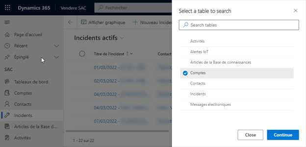 Recherche avancée Dynamics 365