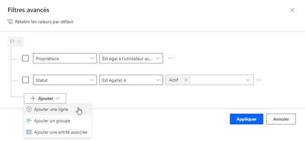 Recherche avancée Dynamics 365