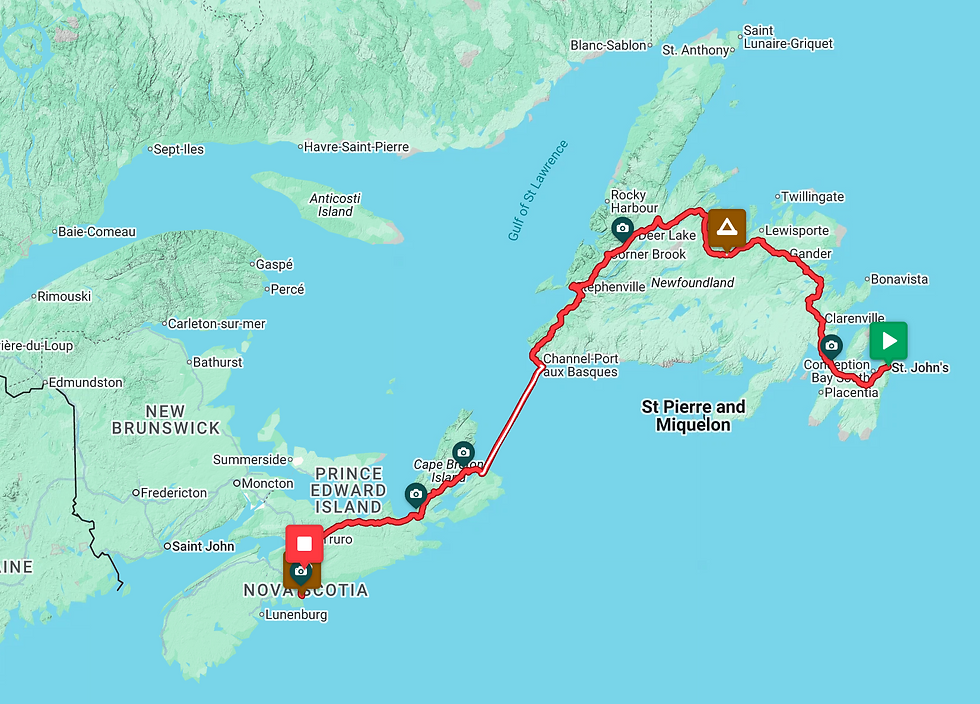 The Route from St. John's to Halifax