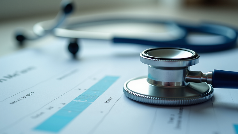 Close-up view of a stethoscope on a medical chart