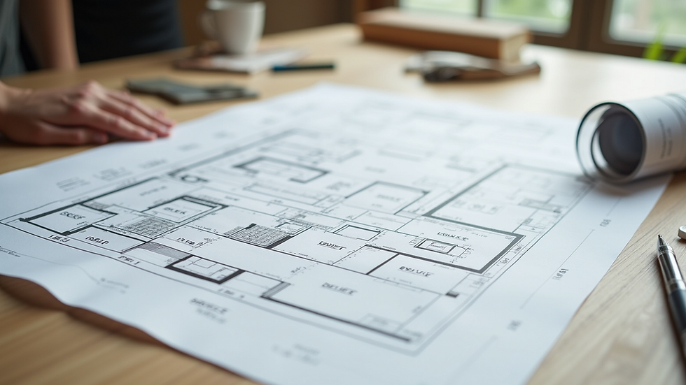 Close-up view of kitchen layout plan with measurements and notes