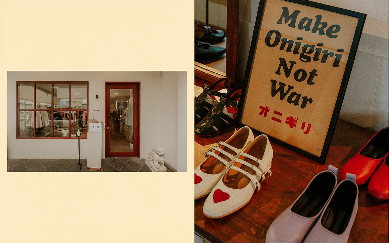 exterior shopfront of store and interior shoe display hide. apparel store bangkok 