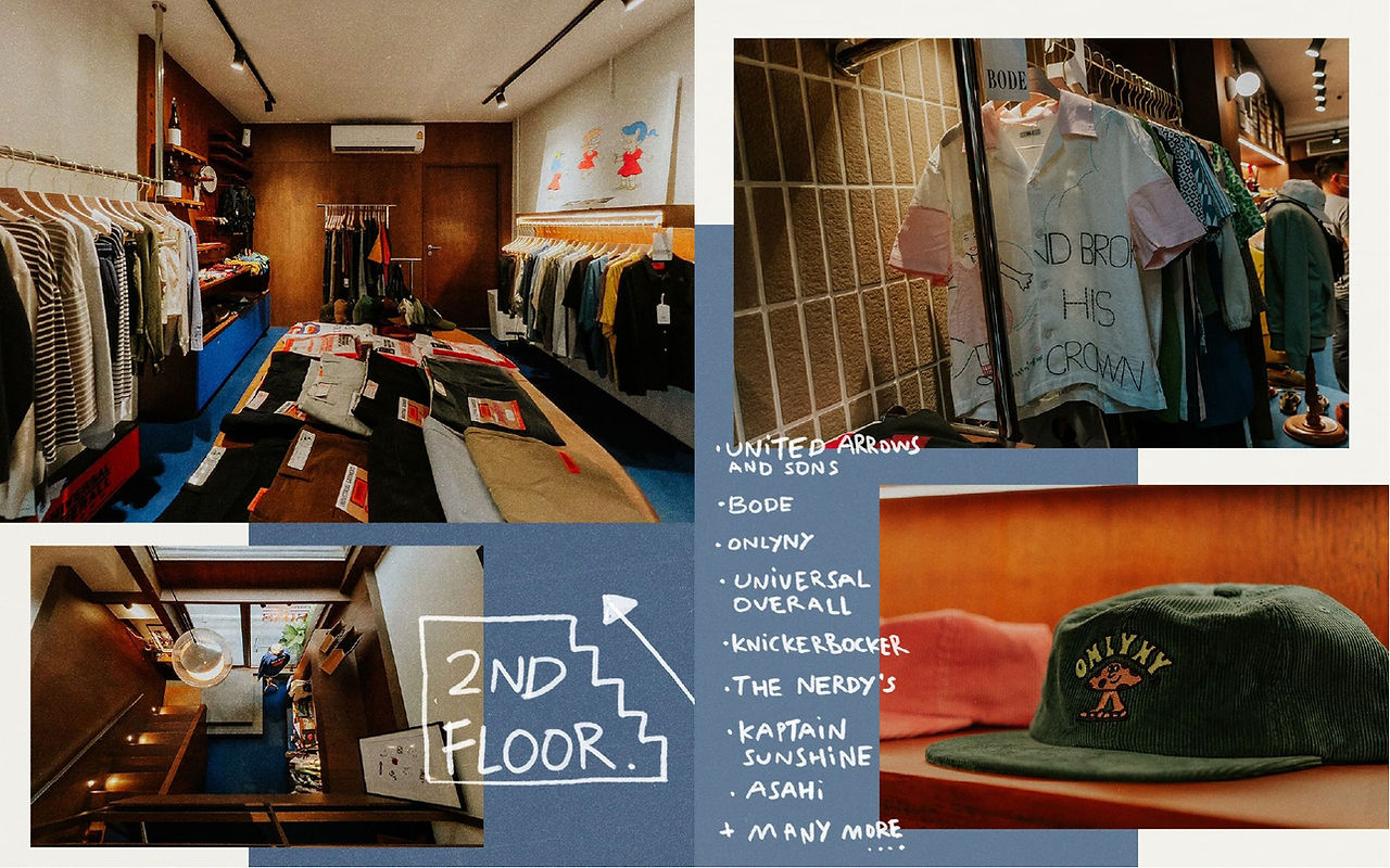 club luminaries interior multi-label concept store interior apparel clothing hanging display second floor