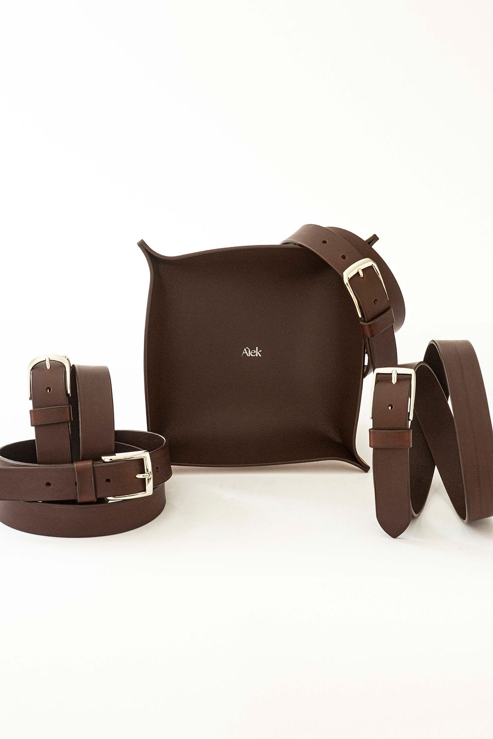 Miniature : ceinture en cuir sur mesure made in France marron foncé + vide poche