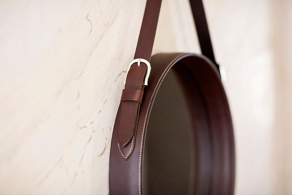 Miniature : miroir gainé de cuir, marron foncé