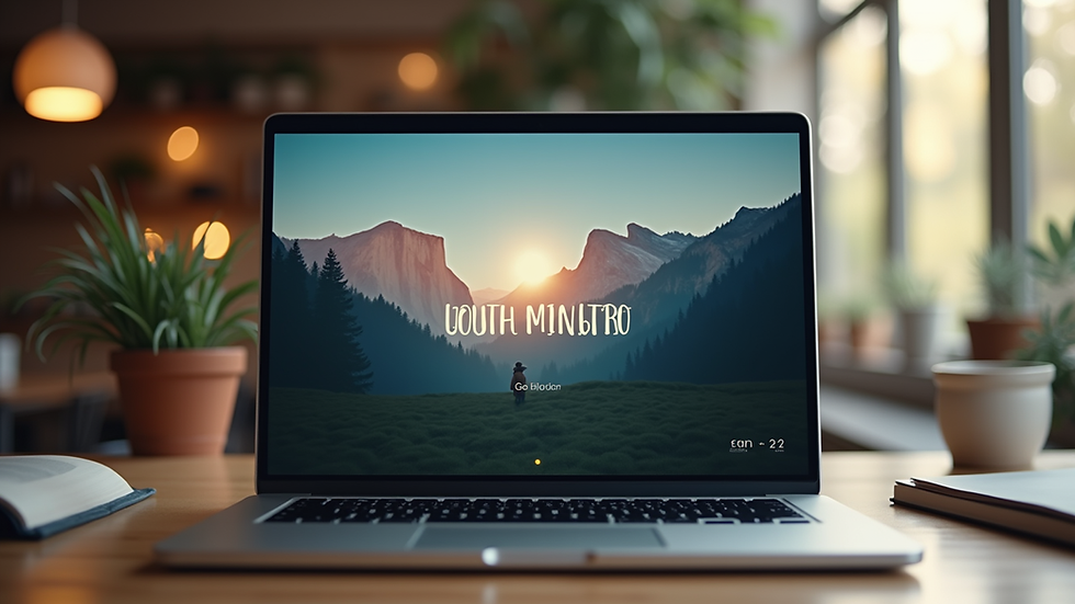 Eye-level view of a laptop with an online course on youth ministry