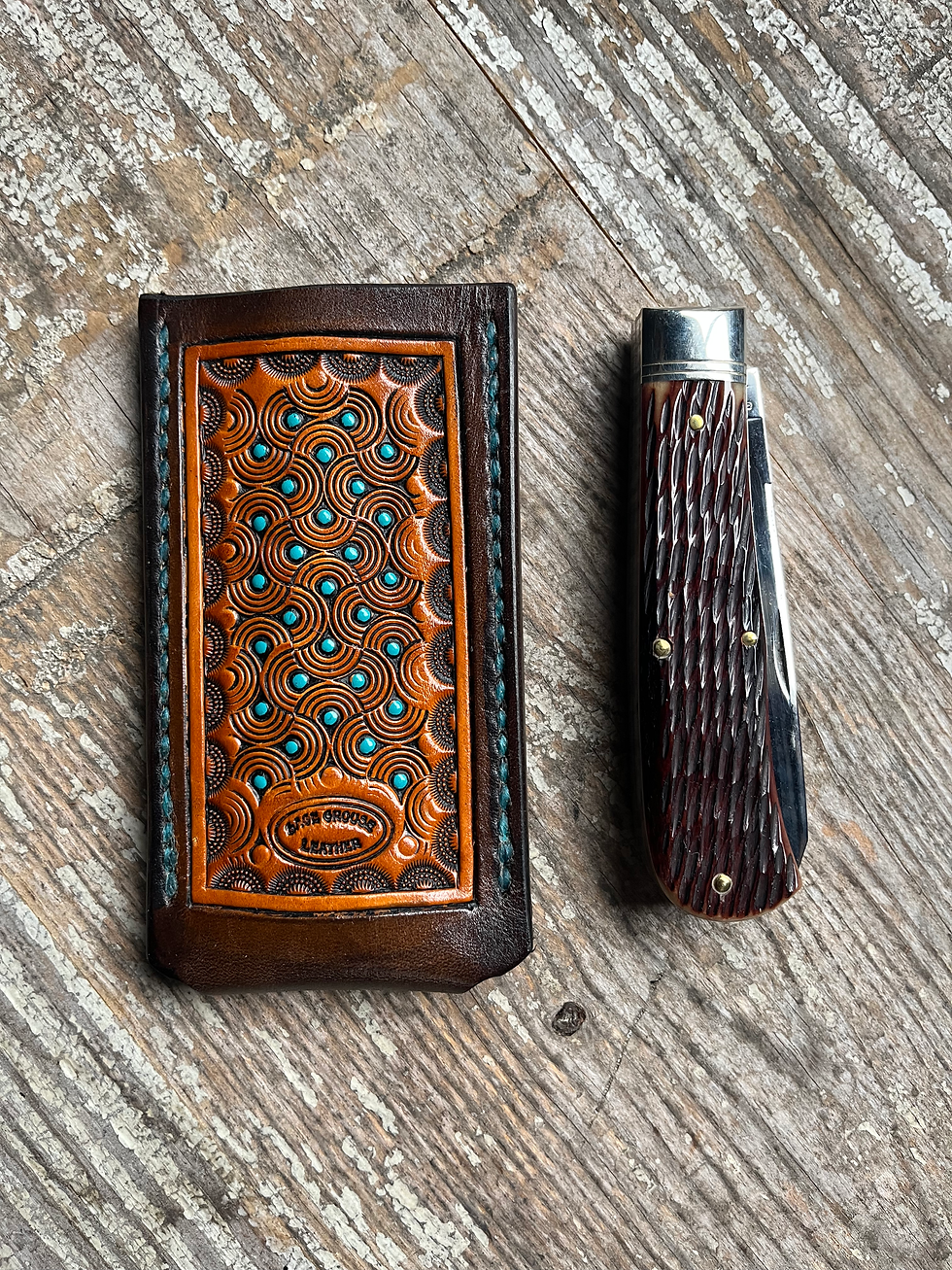Thumbnail: Tooled Slip - Swirled Dots, Turquoise and Rust