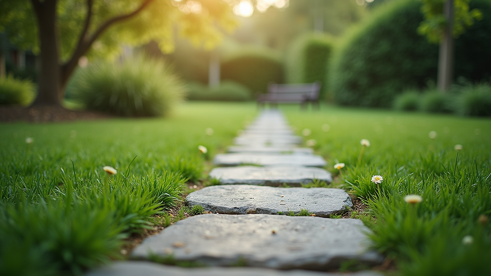 Close-up view of a serene garden with a single stone pathway