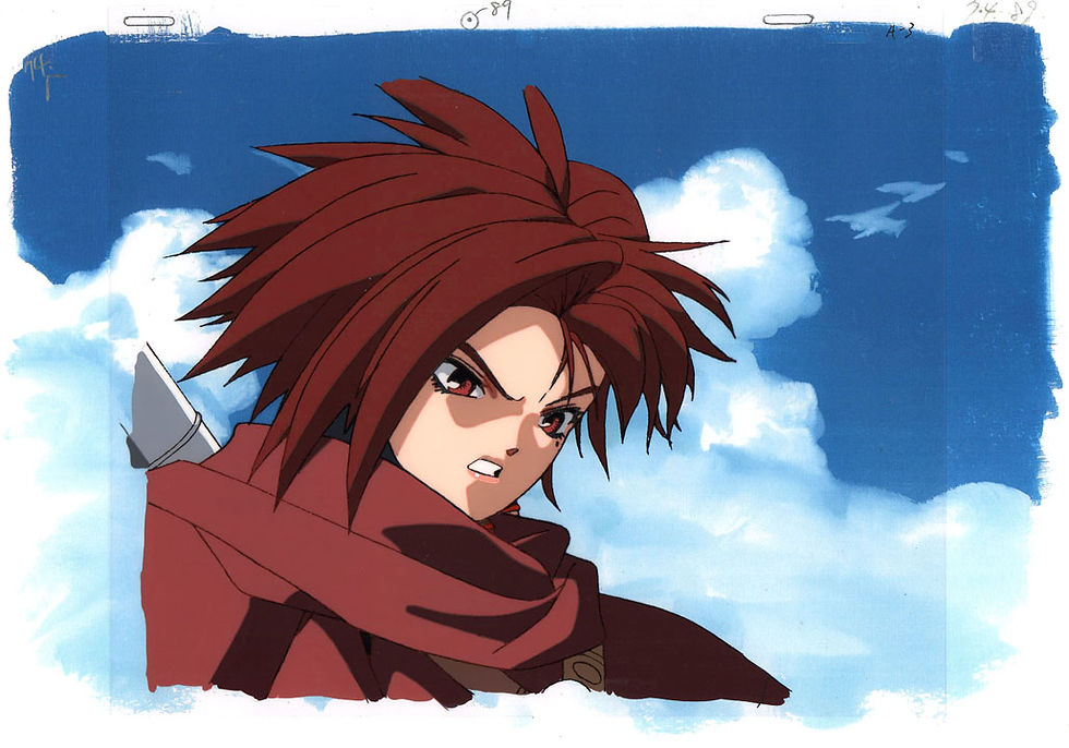 Full view of original Iria Zeiram production cel of Iria close up on cel sheet with linework and paint