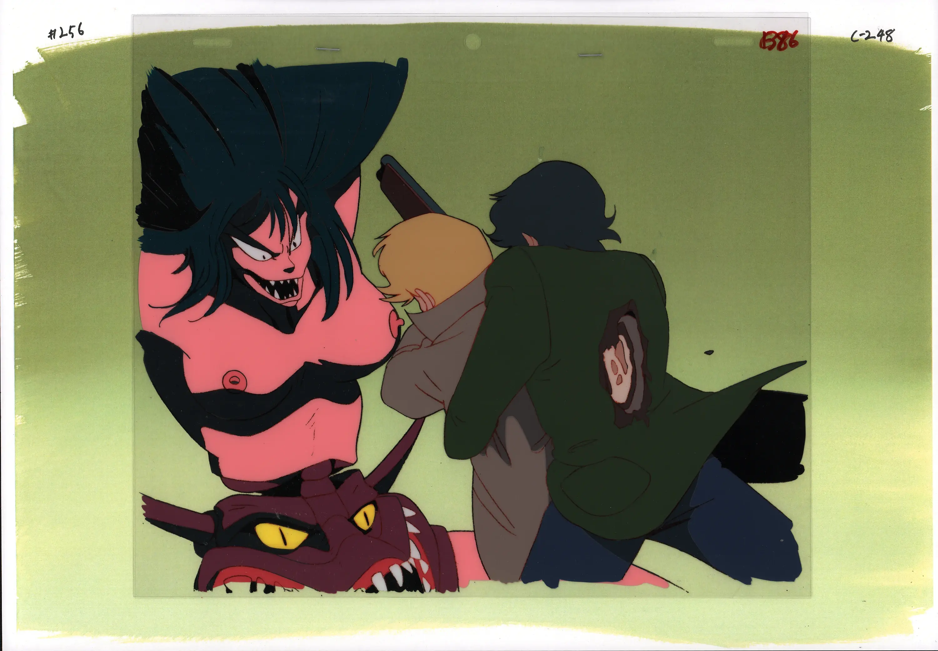 Devilman The Birth production cel shown with non-matching copy background for presentation.