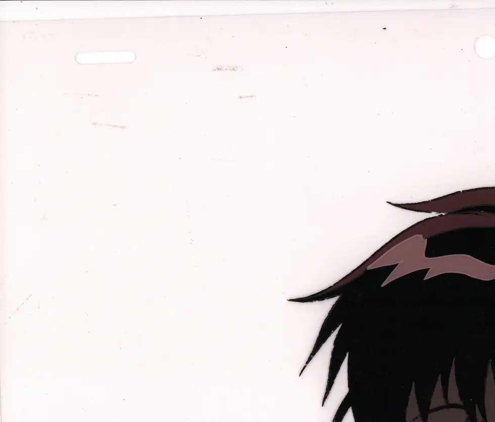 Thumbnail: Northwest detail of original Bastard Yoko production cel showing the top registration area and cel markings.