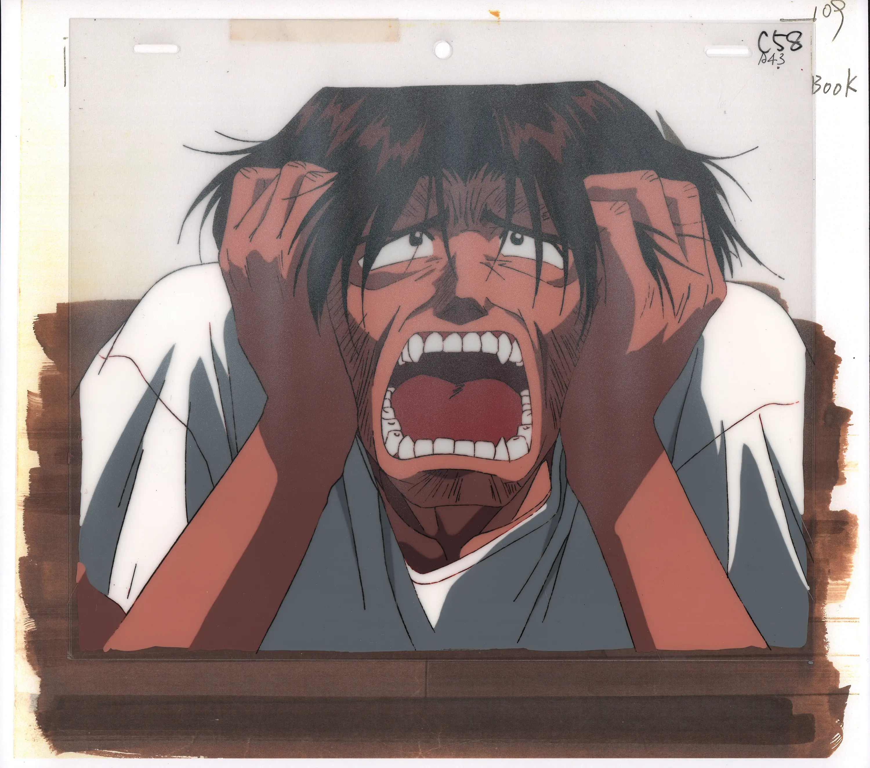 Golden Boy Kintaro Oe production cel displayed with the included matching copy background from Episode 2, Temptation of the M