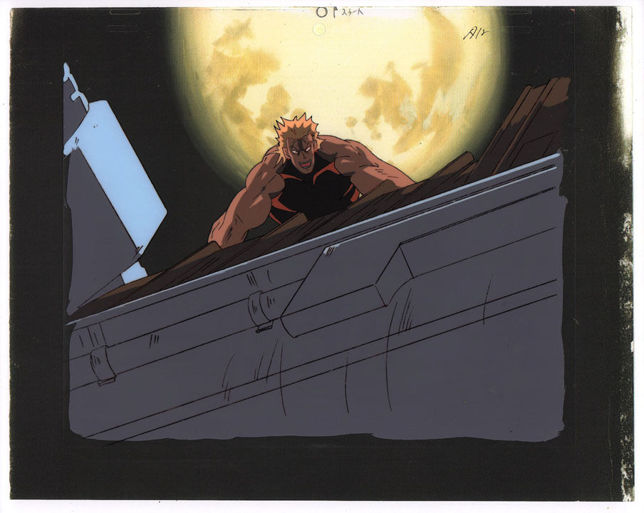 JoJo’s Bizarre Adventure 1993 OVA Episode 6 Dio Brando anime cel featuring rooftop confrontation under full moon with dramati
