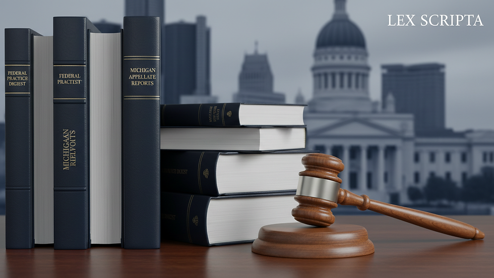 Close-up view of legal books and gavel on a wooden desk