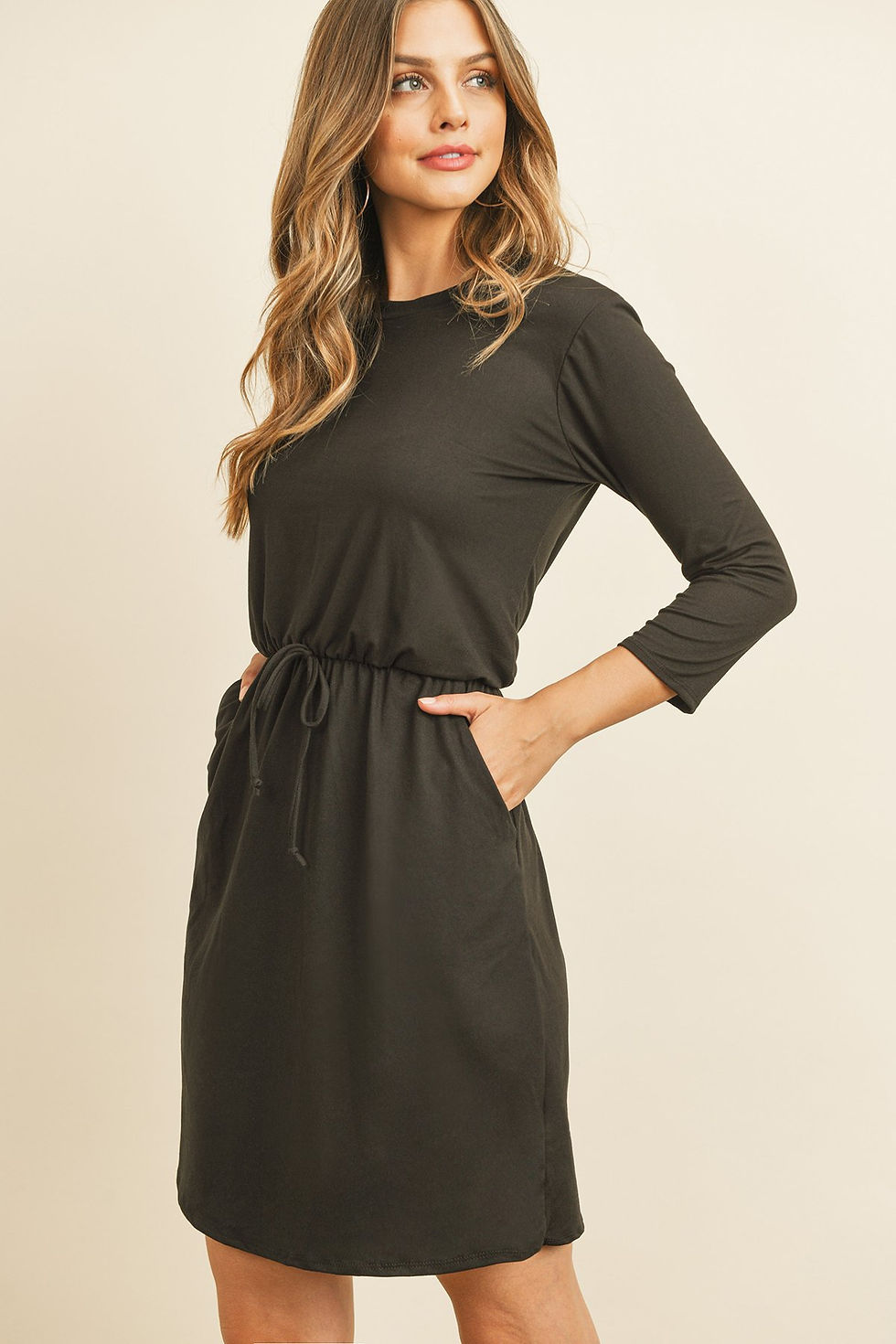 Thumbnail: Cinch Waist 3/4 Sleeve Dress