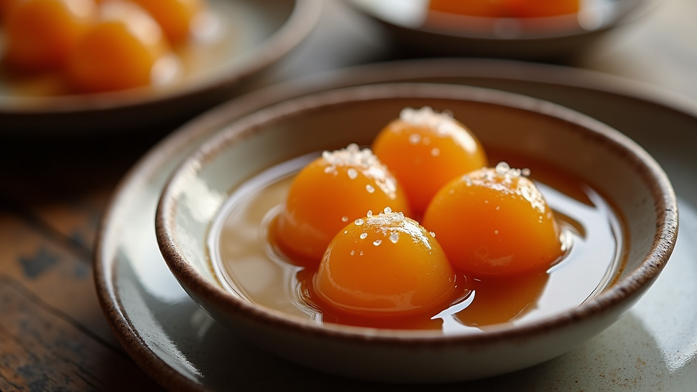 Close-up view of a bowl of gulab jamun soaking in syrup