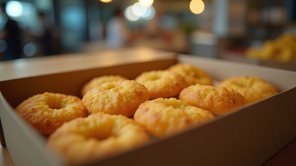 Eye-level view of a neatly packed box of Indian snacks ready for delivery