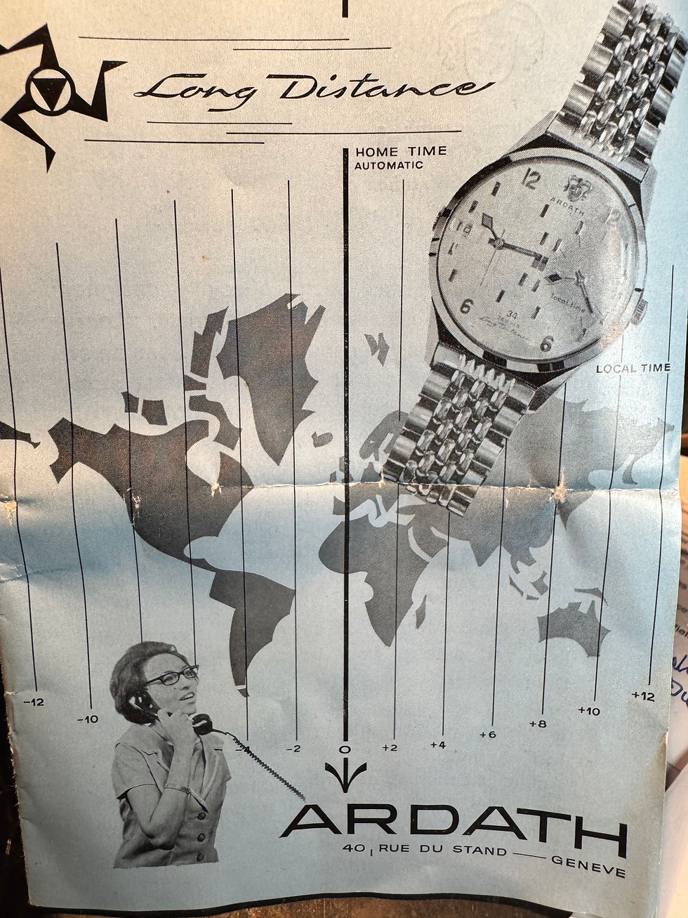 Thumbnail: c.1965 Ardath Long Distance Twin Time Zone Gents Watch  