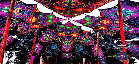 Goa Festival Deko mieten bundesweit, Goa Dekoteam mieten , Goa Festivals Dekorationen , UV