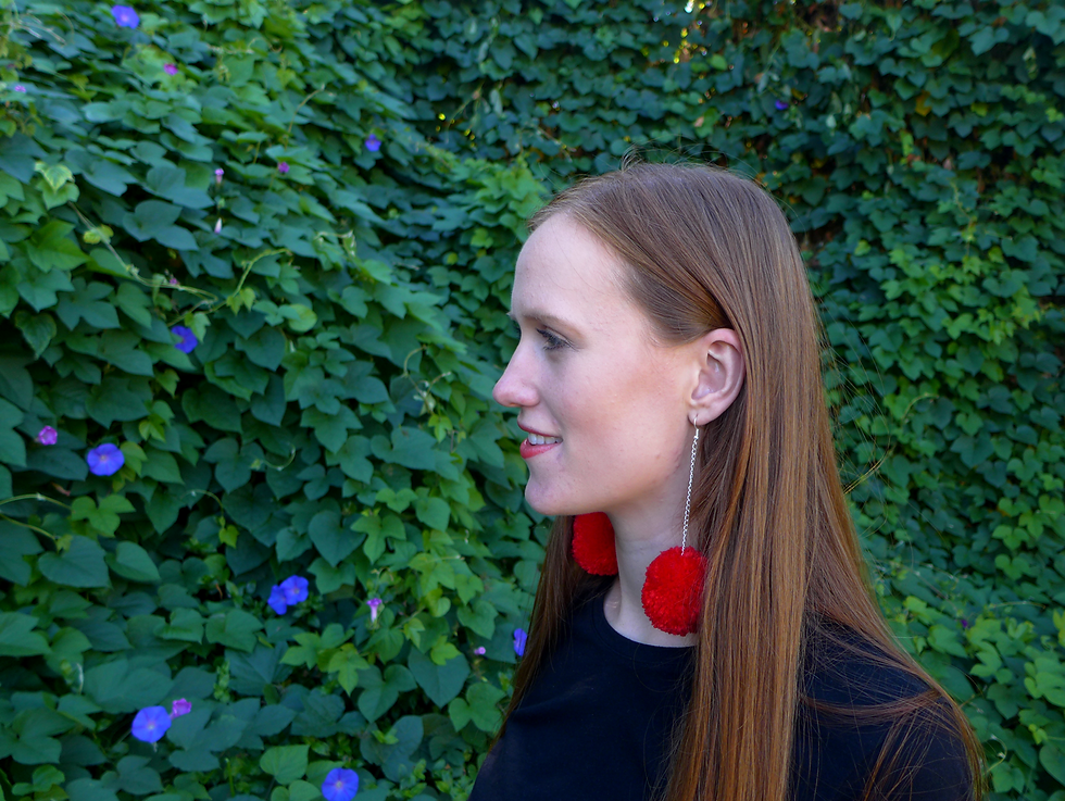 Thumbnail: Red Pom Pom Earrings