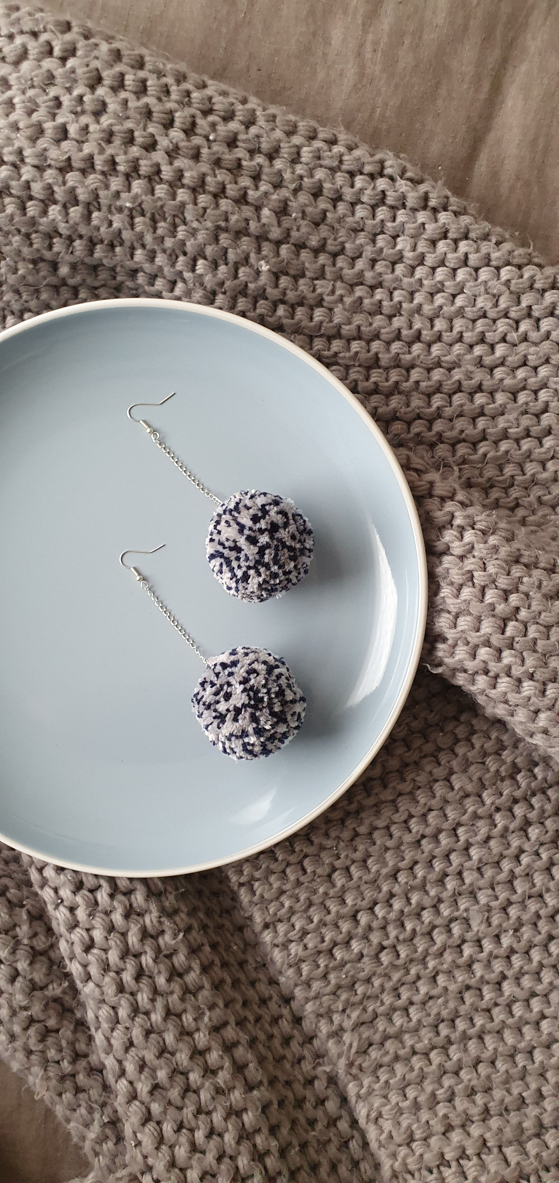 Speckled Grey Pom Pom Earrings