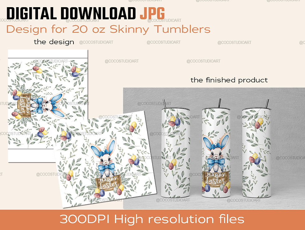 Blue Easter Bunny Tumbler Design Skinny Tumbler 20oz Digital Downloa