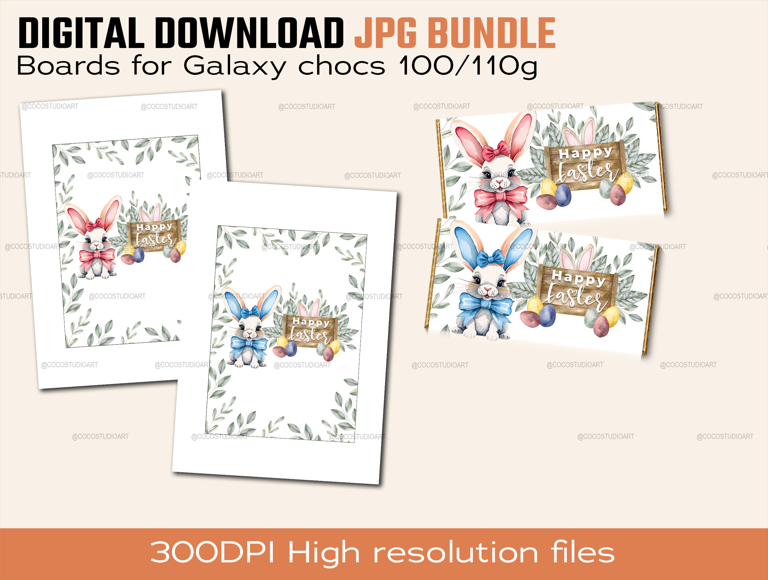 2x Easter Bunny choc sleeves Galaxy 100/110g print at home