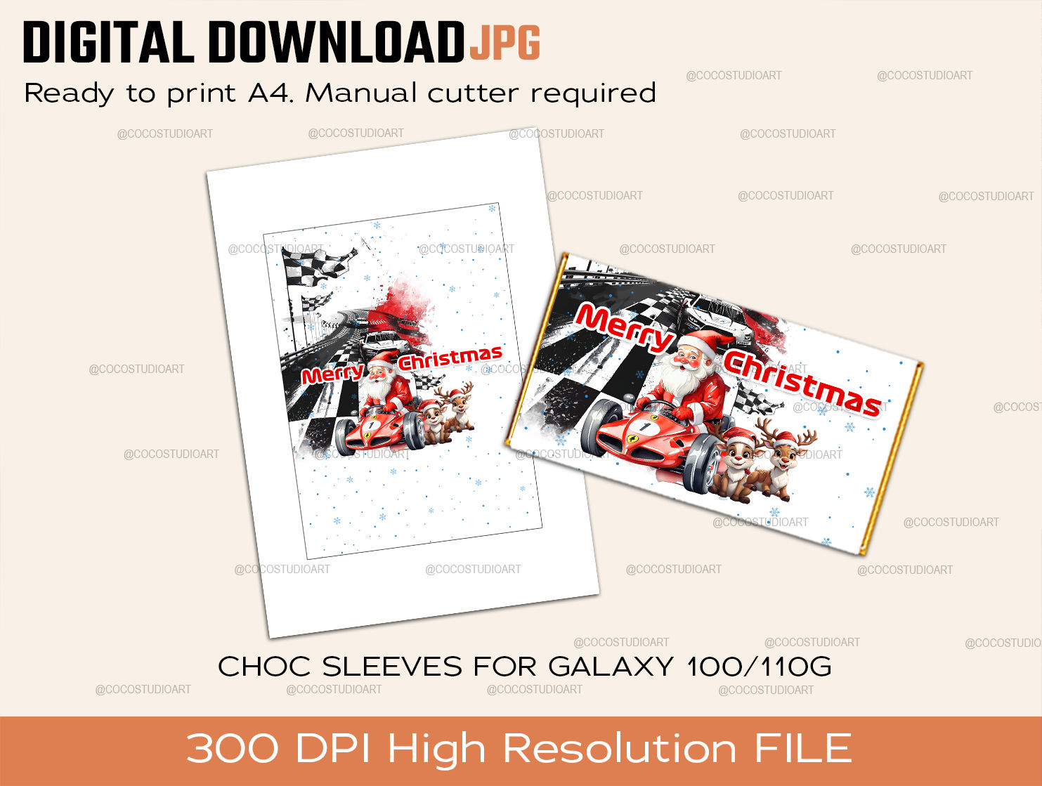 Racing Santa Christmas sleeve Galaxy110/100g print at home