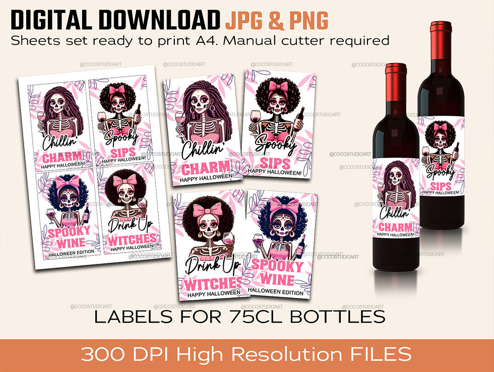 HALLOWEEN WINE LABELS Afro American girls ready to print at home