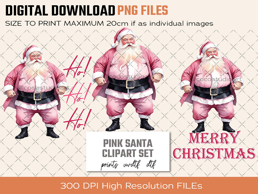 3x PINK SANTA PNG CLIPART SET