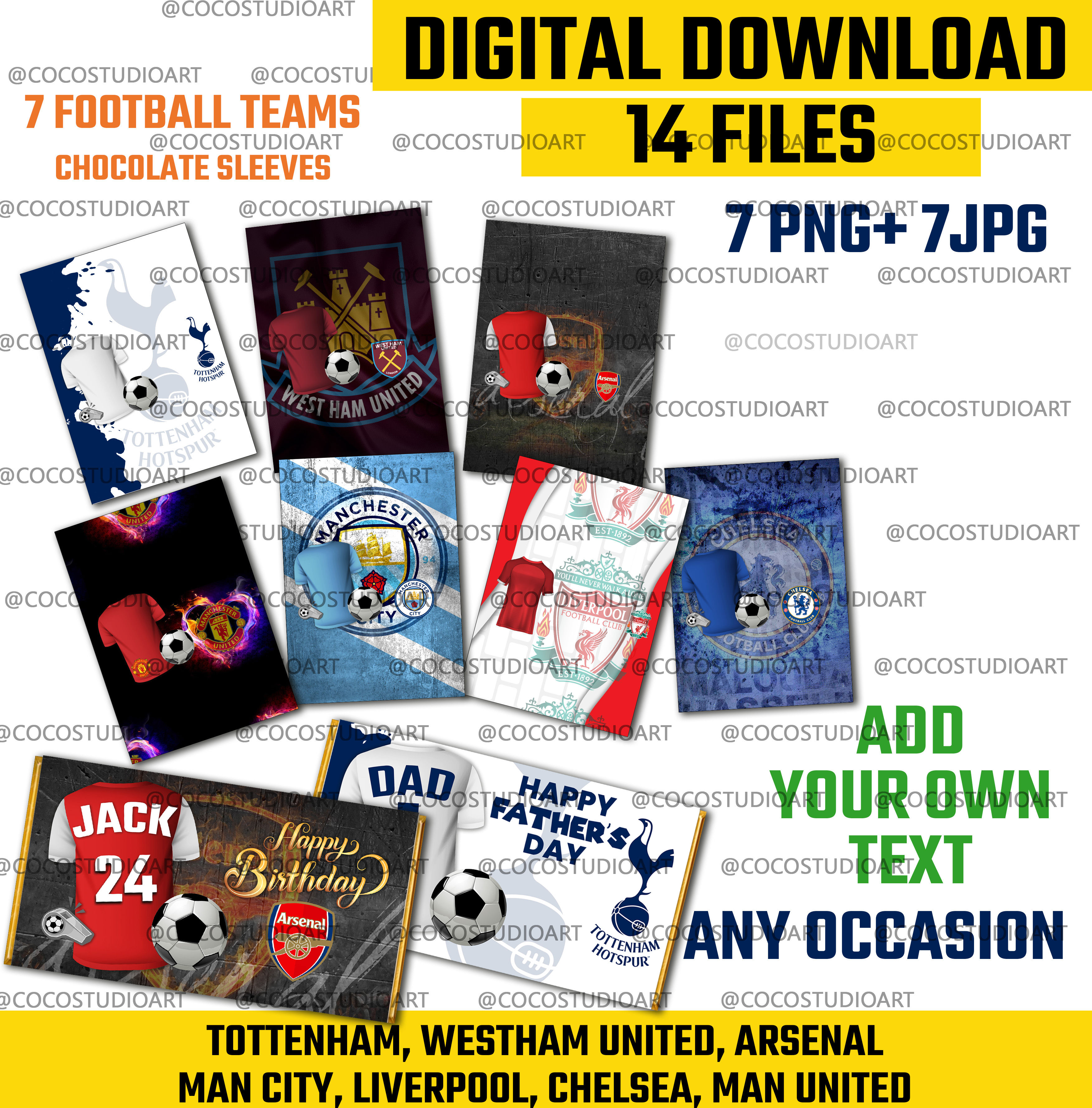 14 files for 7 Football teams bundle chocolate bar sleeves for Galaxy 110g