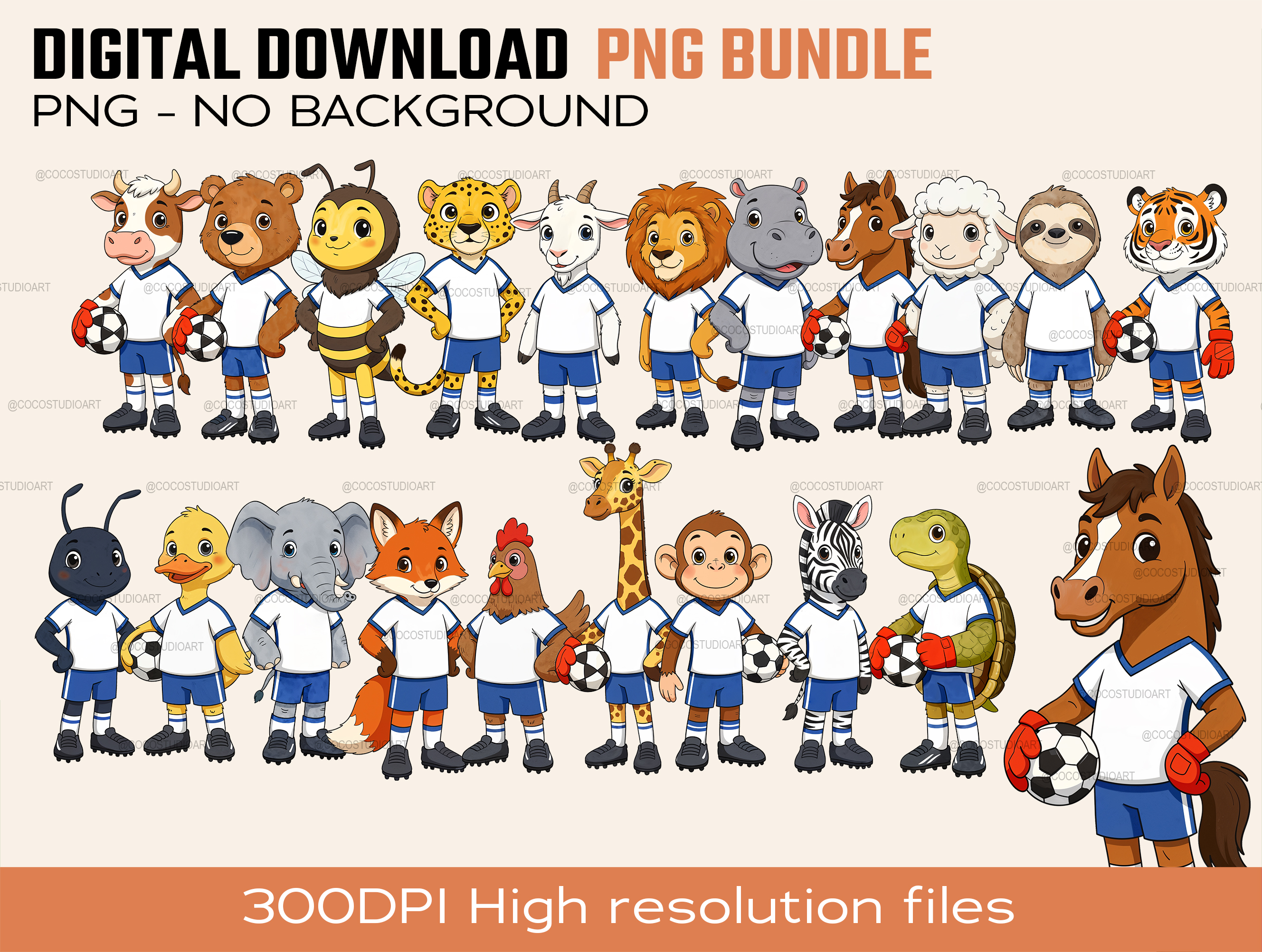 20x football ANIMALS CLIPART SET Digital Download