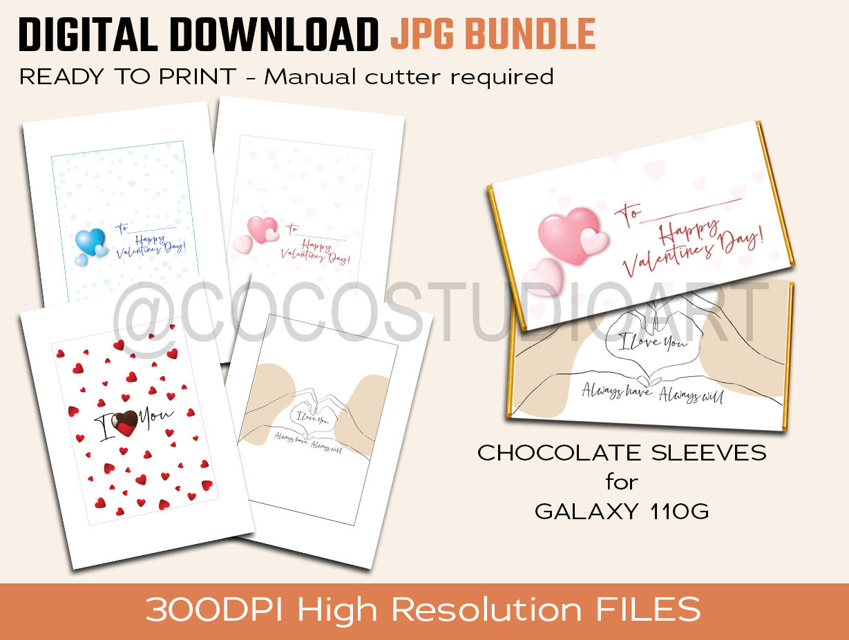 VALENTINE'S DAY BUNDLE OF 4 F Chocolate Bar SLEEVES ready to print at home