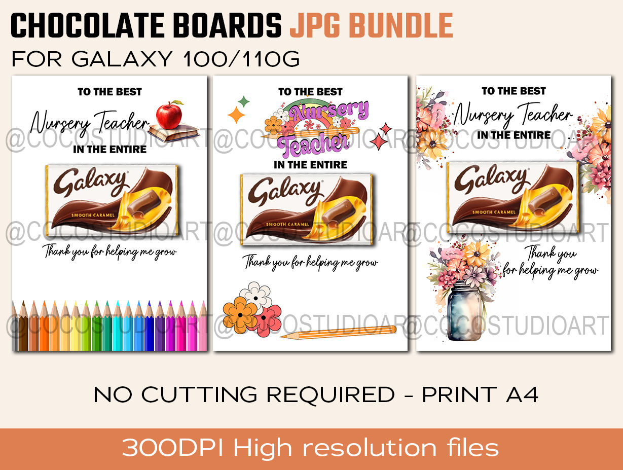 3x NURSERY TEACHER Chocolate Boards Print at home