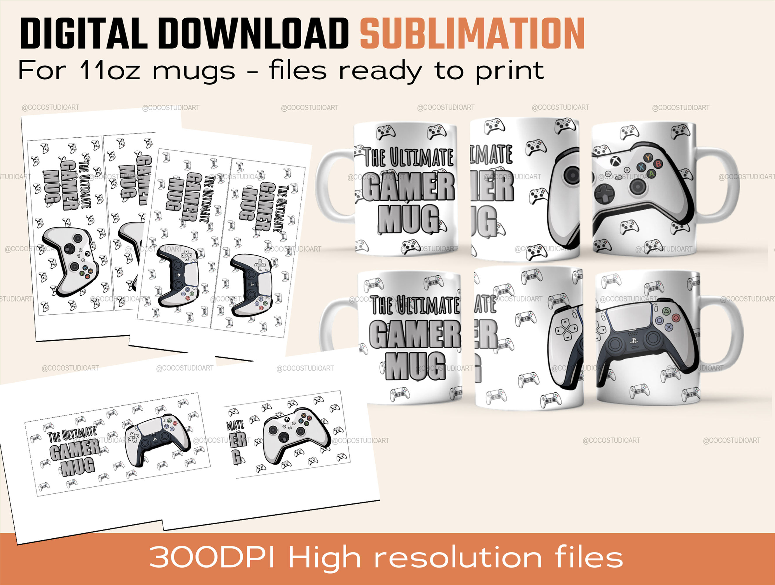 2x Gamer Mug designs Sublimation files for 11oz Mugs Print at home