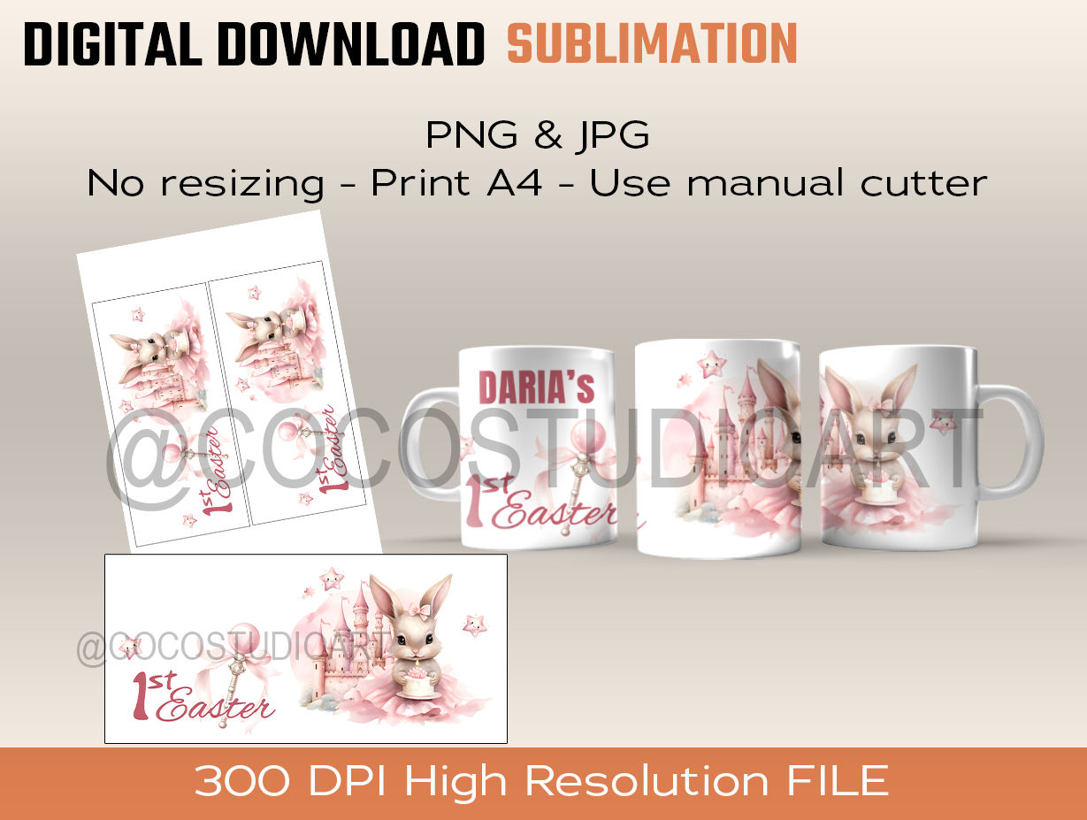 Easter pink bunny Sublimation file for 11oz Mugs Print at home