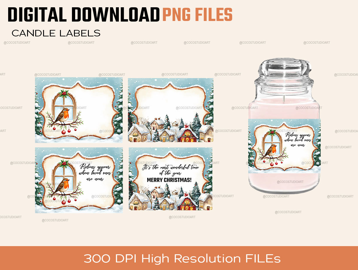 Christmas Candle label templates Digital download