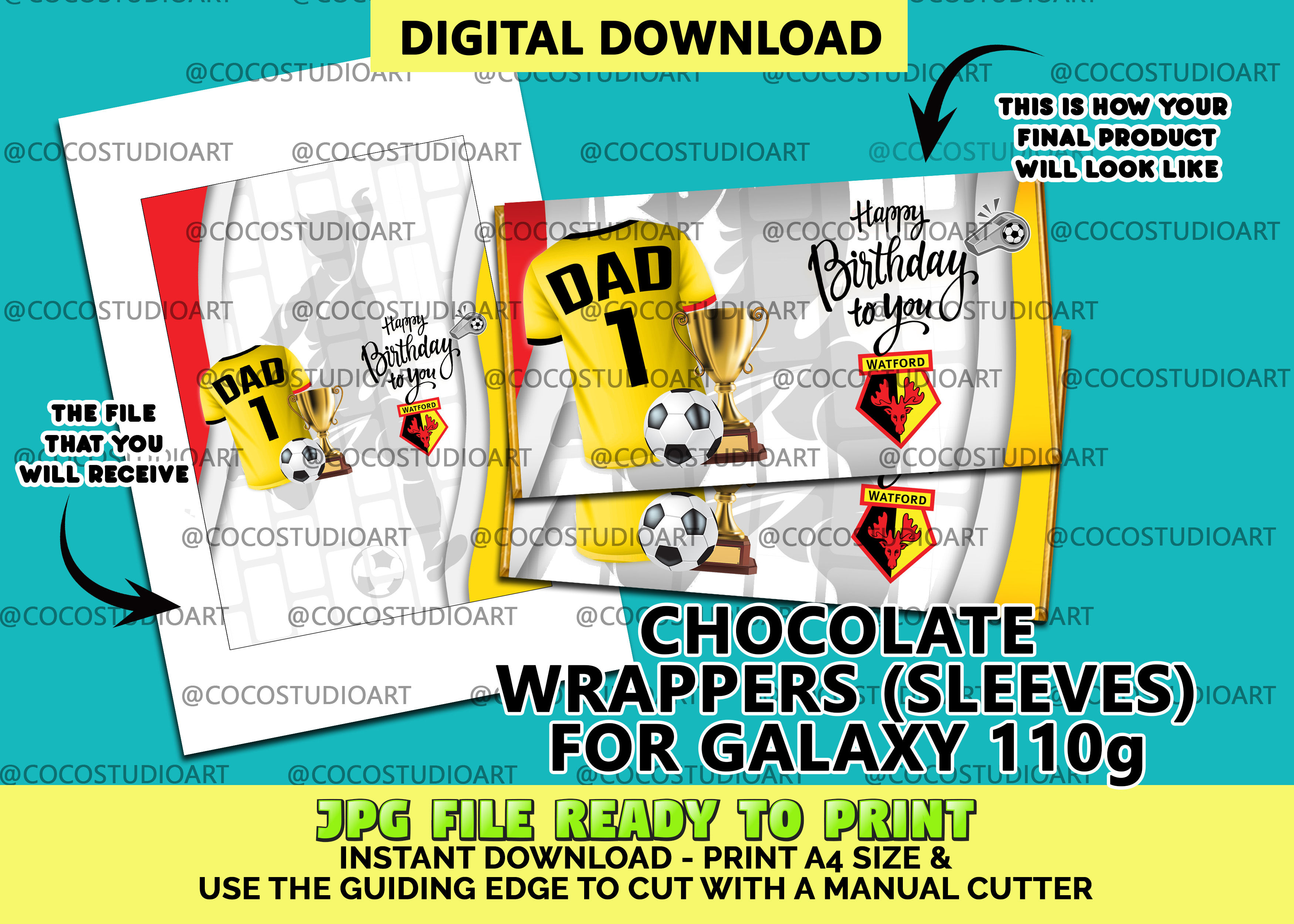 WATFORD DAD BIRTHDAY Chocolate Bar wrapper ready to print at home