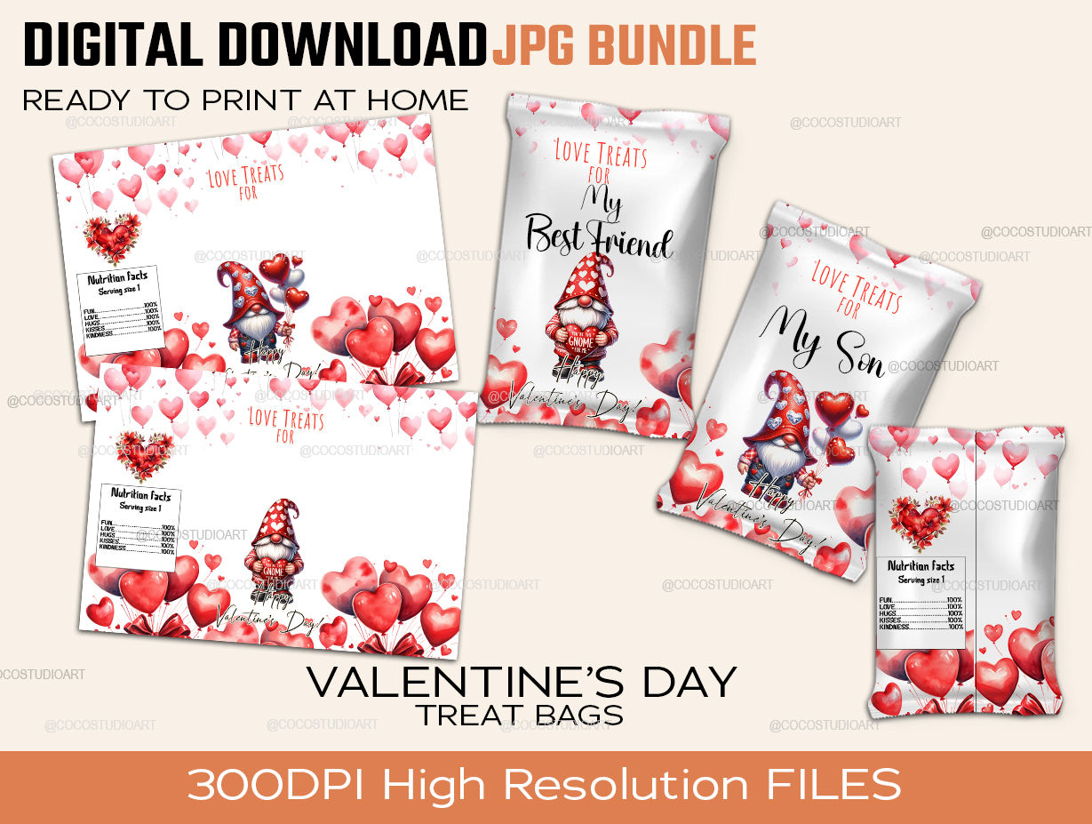 2x Gnome Love treats Bag Bundle 3 DIGITAL DOWNLOAD - MAKE AT HOME