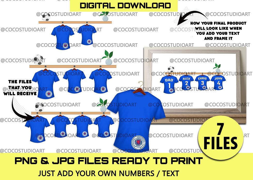 Thumbnail: Rangers Father's Day gift Personalised Dad Gift tshirt football team print at ho